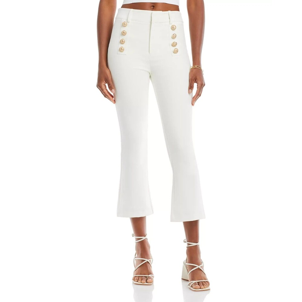 Generation Love White High-Rise Cropped Straight-Leg Pants with Gold Buttons